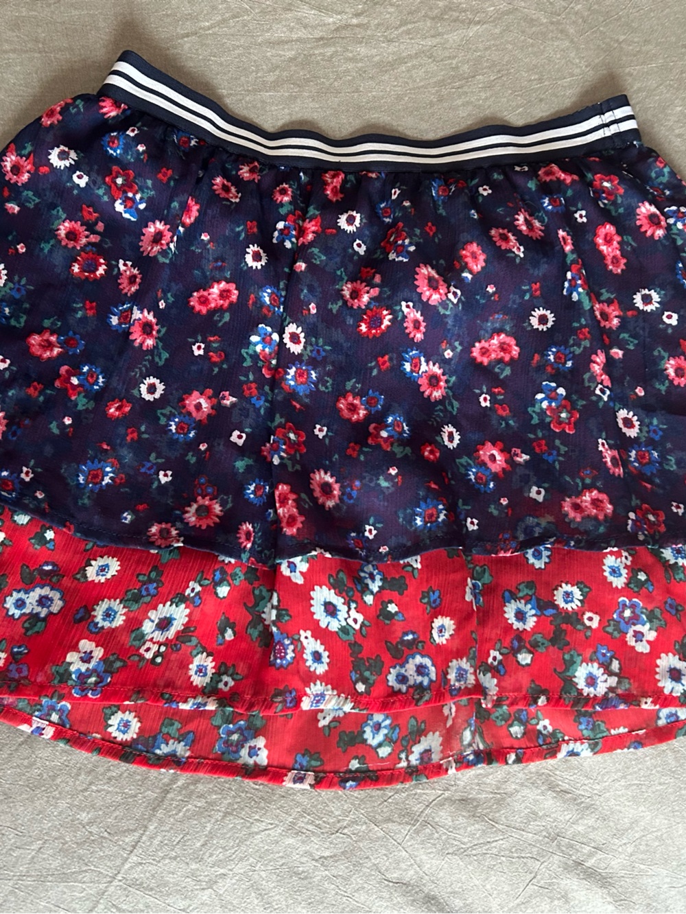 Justice Blue Floral Skirt with Striped Waistband teenage